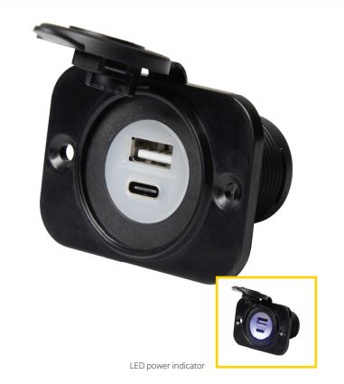 Marinco - 12VDUSBAC-B - 12/24V USB A and C Combo with LED and Mounting Plate