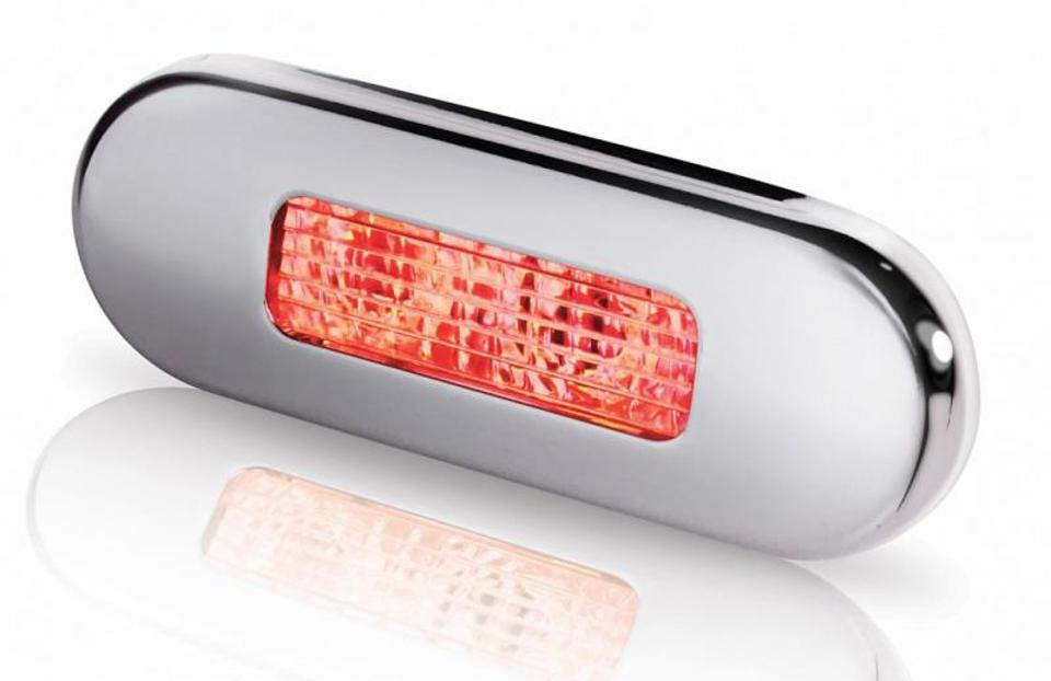 Hella Marine - 2XT 959 680-711 - LED OBLONG STEP LAMP WIDE RIM 10-33V RED - POLISHED 316 S/S BEZEL.