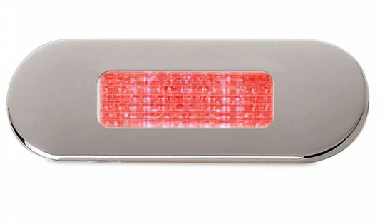 Hella Marine-2XT 959 680-717-LED OBLONG STEP LAMP WIDE RIM 10-33V RED - POLISHED 316 S/S BEZEL.