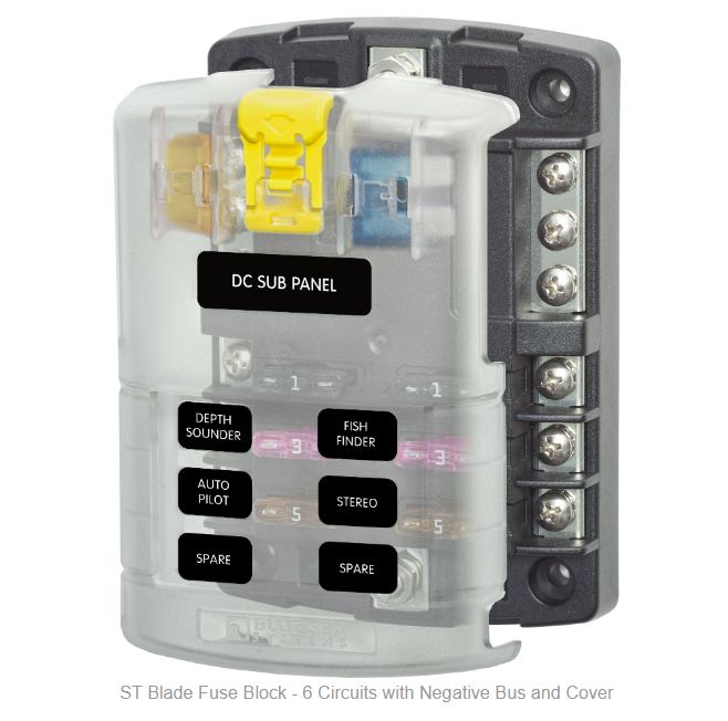 Blue Sea Systems - 5025B-BSS - Fuse Block ST Blade 6 circuit w/gnd bulk packed REV 002 (FLM- 5)