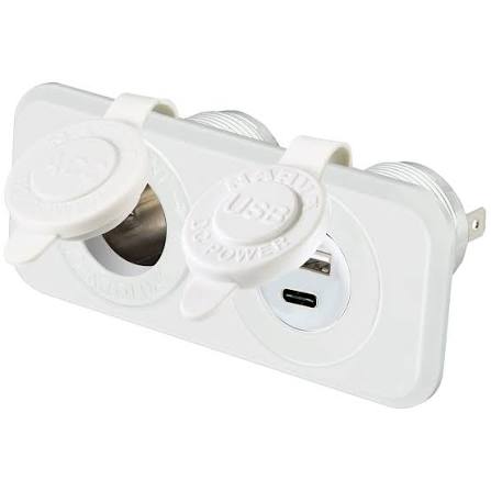 Marinco 12VCOMBOW-B Dual USB & 12V Receptacle White