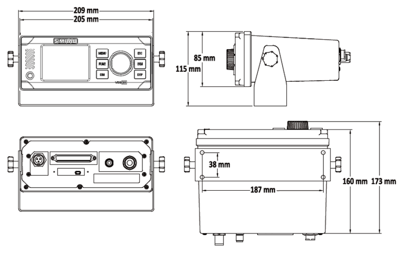 AIS V5035 Class A Transceiver 000-12249-001 drawings and dimensions